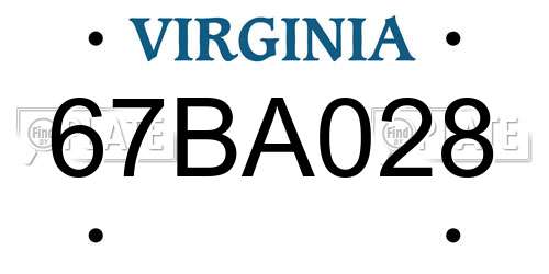 67BA028 Virginia License Plate