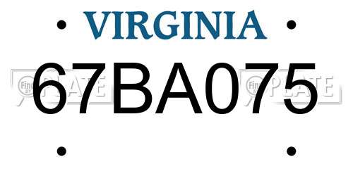 67BA075 Virginia License Plate