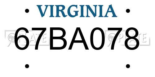 67BA078 Virginia License Plate