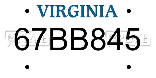 67BB845 Virginia License Plate