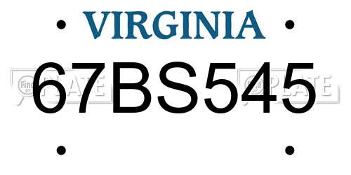 67BS545 Virginia License Plate
