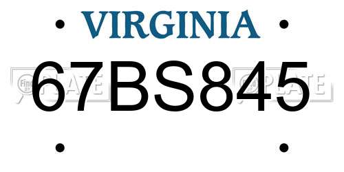67BS845 Virginia License Plate