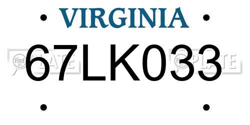 67LK033 Virginia License Plate