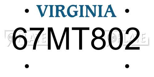 67MT802 Virginia License Plate