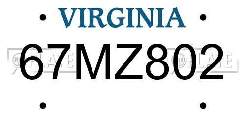 67MZ802 Virginia License Plate