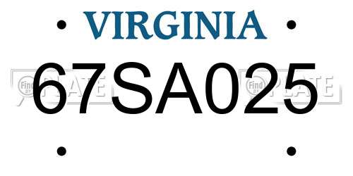 67SA025 Virginia License Plate