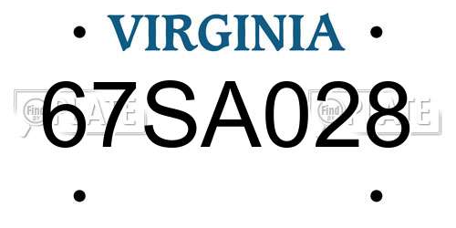 67SA028 Virginia License Plate