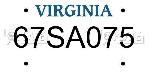 67SA075 Virginia License Plate