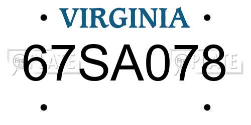67SA078 Virginia License Plate