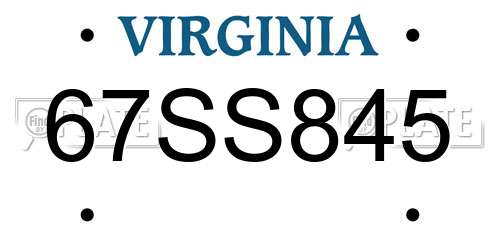 67SS845 Virginia License Plate