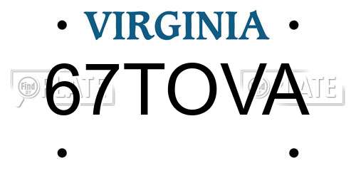 67TOVA Virginia License Plate
