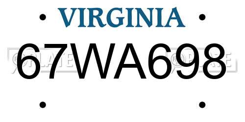 67WA698 Virginia License Plate