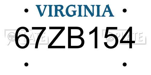 67ZB154 Virginia License Plate