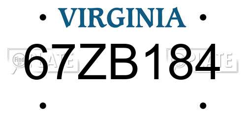 67ZB184 Virginia License Plate