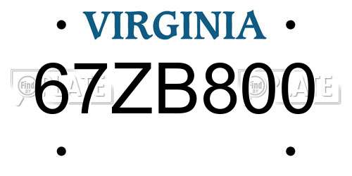 67ZB800 Virginia License Plate