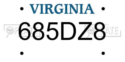 685DZ8 Virginia License Plate