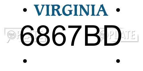 6867BD Virginia License Plate
