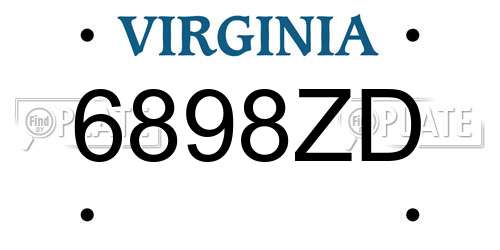 6898ZD Virginia License Plate