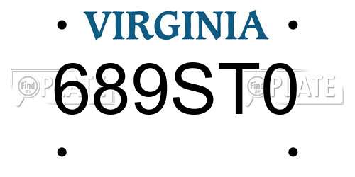 689ST0 Virginia License Plate