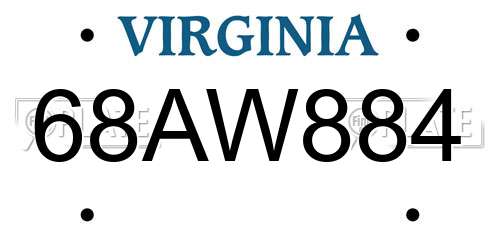 68AW884 Virginia License Plate