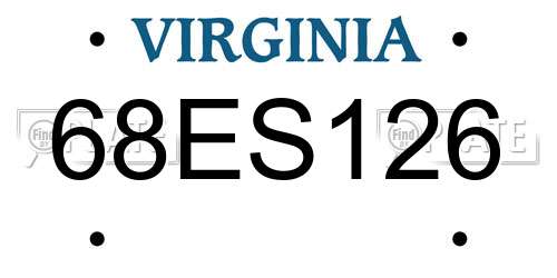 68ES126 Virginia License Plate