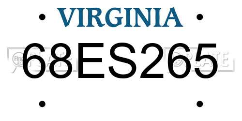 68ES265 Virginia License Plate