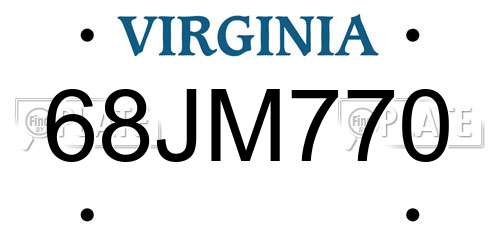 68JM770 Virginia License Plate
