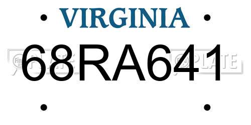 68RA641 Virginia License Plate