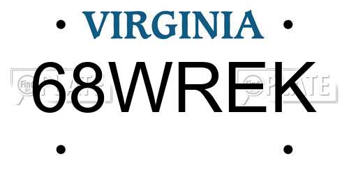 68WREK Virginia License Plate