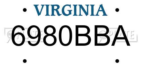 6980BBA Virginia License Plate