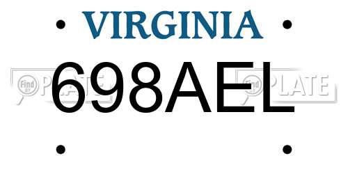 698AEL Virginia License Plate