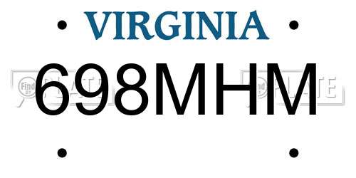 698MHM Virginia License Plate