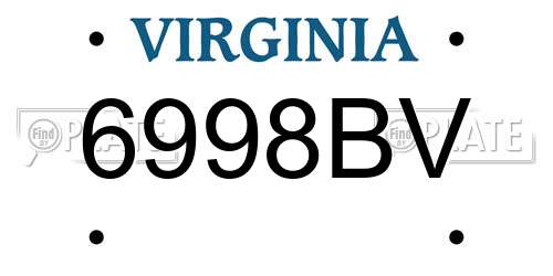6998BV Virginia License Plate