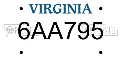 6AA795 Virginia License Plate