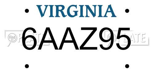 6AAZ95 Virginia License Plate