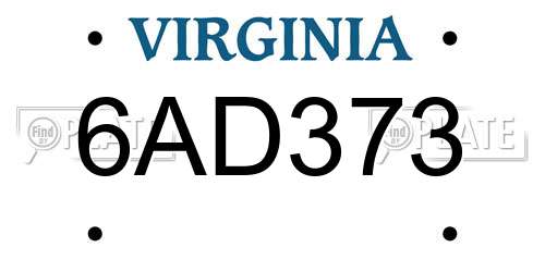 6AD373 Virginia License Plate