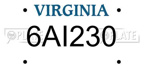 6AI230 Virginia License Plate