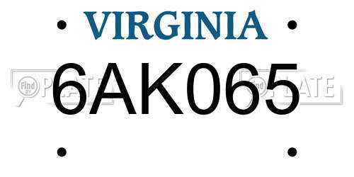 6AK065 Virginia License Plate