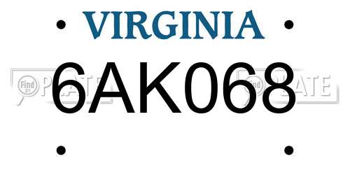 6AK068 Virginia License Plate