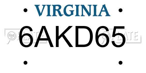 6AKD65 Virginia License Plate