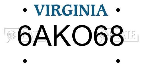 6AKO68 Virginia License Plate