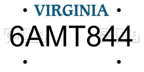 6AMT844 Virginia License Plate