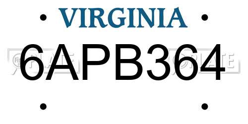 6APB364 Virginia License Plate