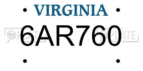 6AR760 Virginia License Plate