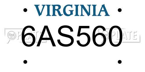 6AS560 Virginia License Plate