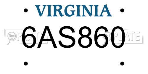 6AS860 Virginia License Plate