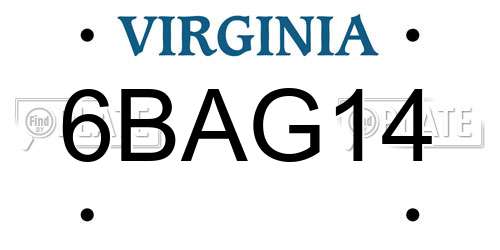 6BAG14 Virginia License Plate