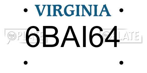 6BAI64 Virginia License Plate