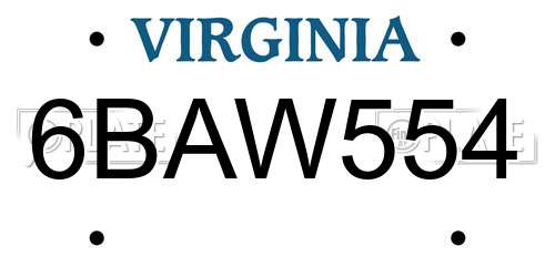6BAW554 Virginia License Plate