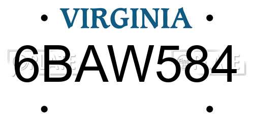 6BAW584 Virginia License Plate
